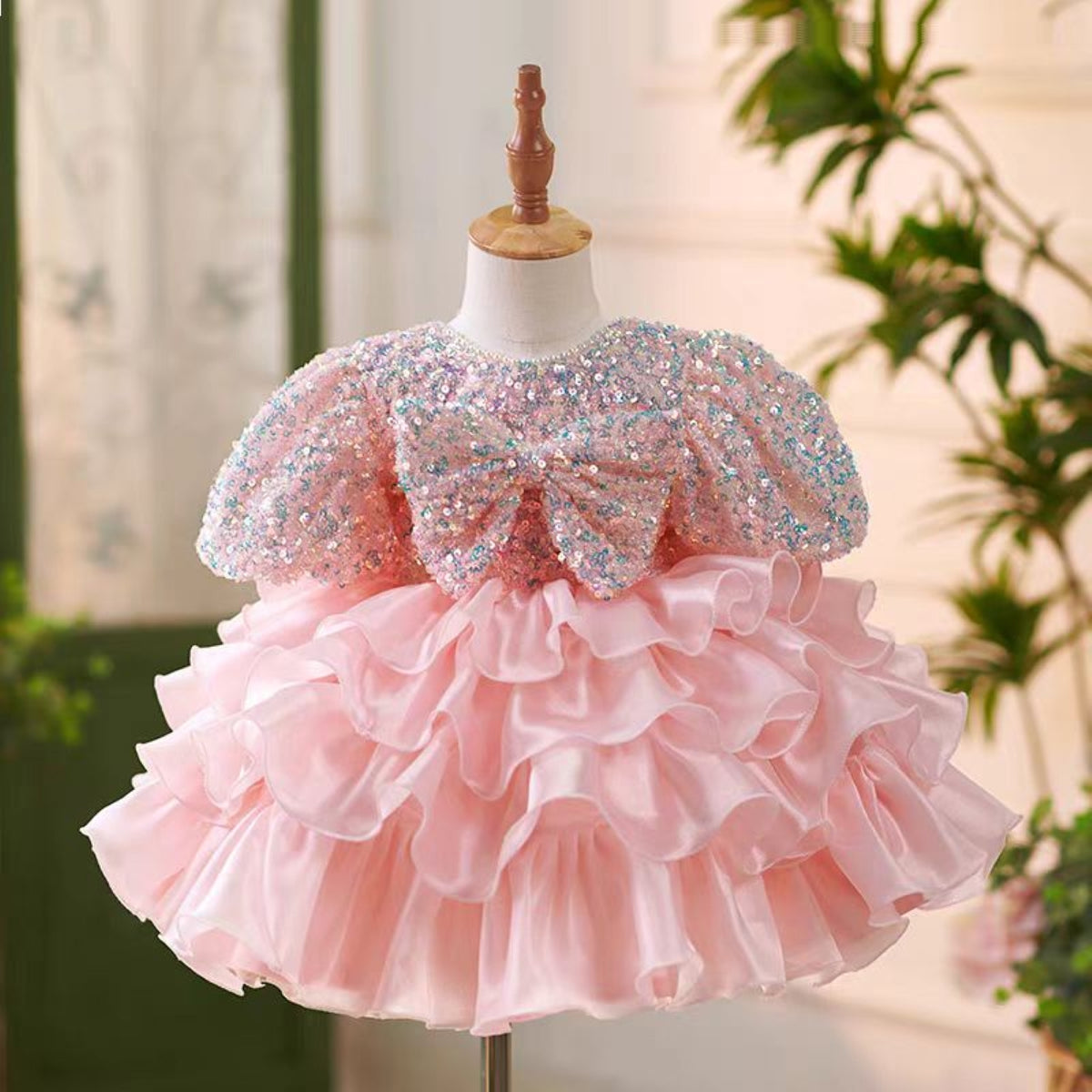 J453 sequin ruffle flower girl dress