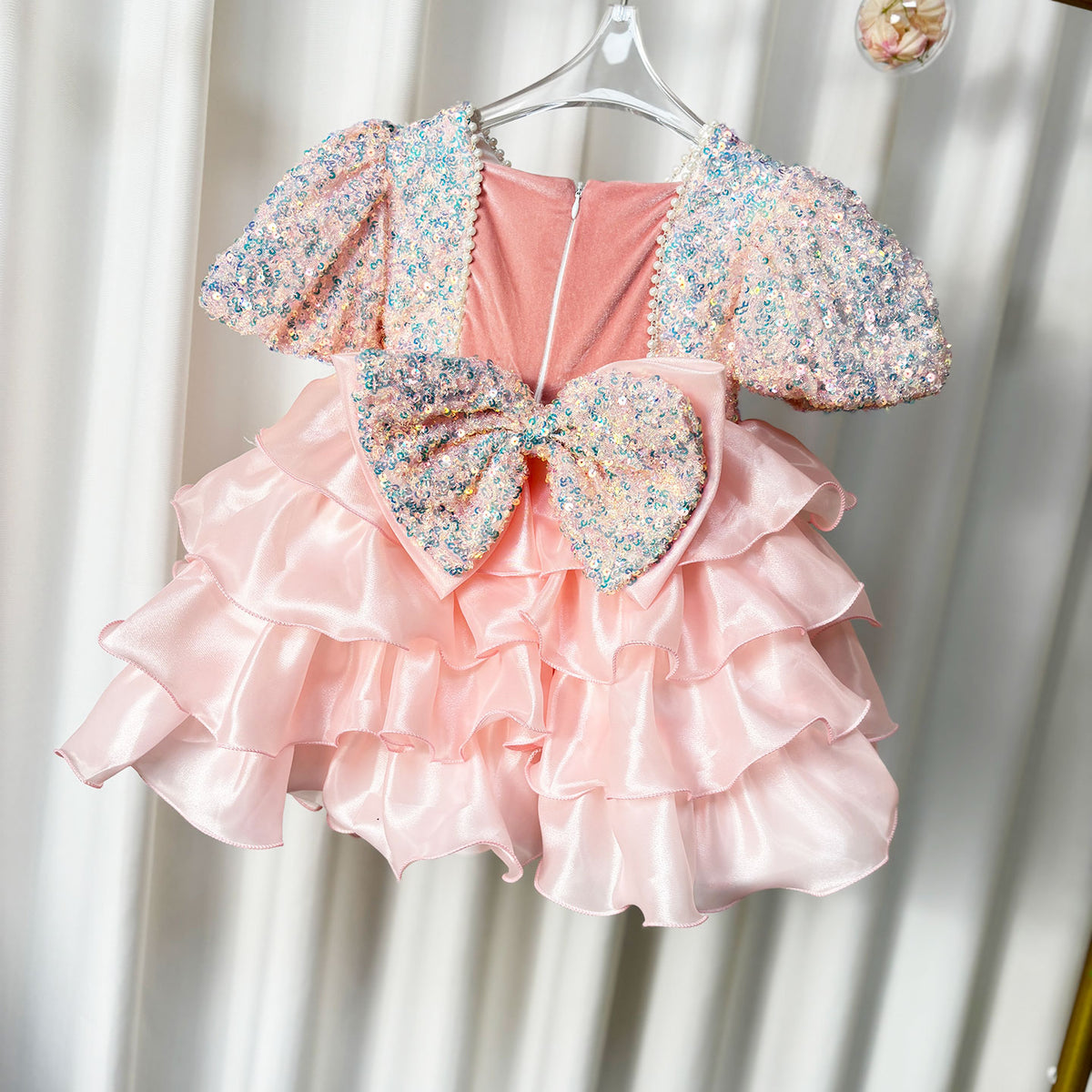 J453 sequin ruffle flower girl dress