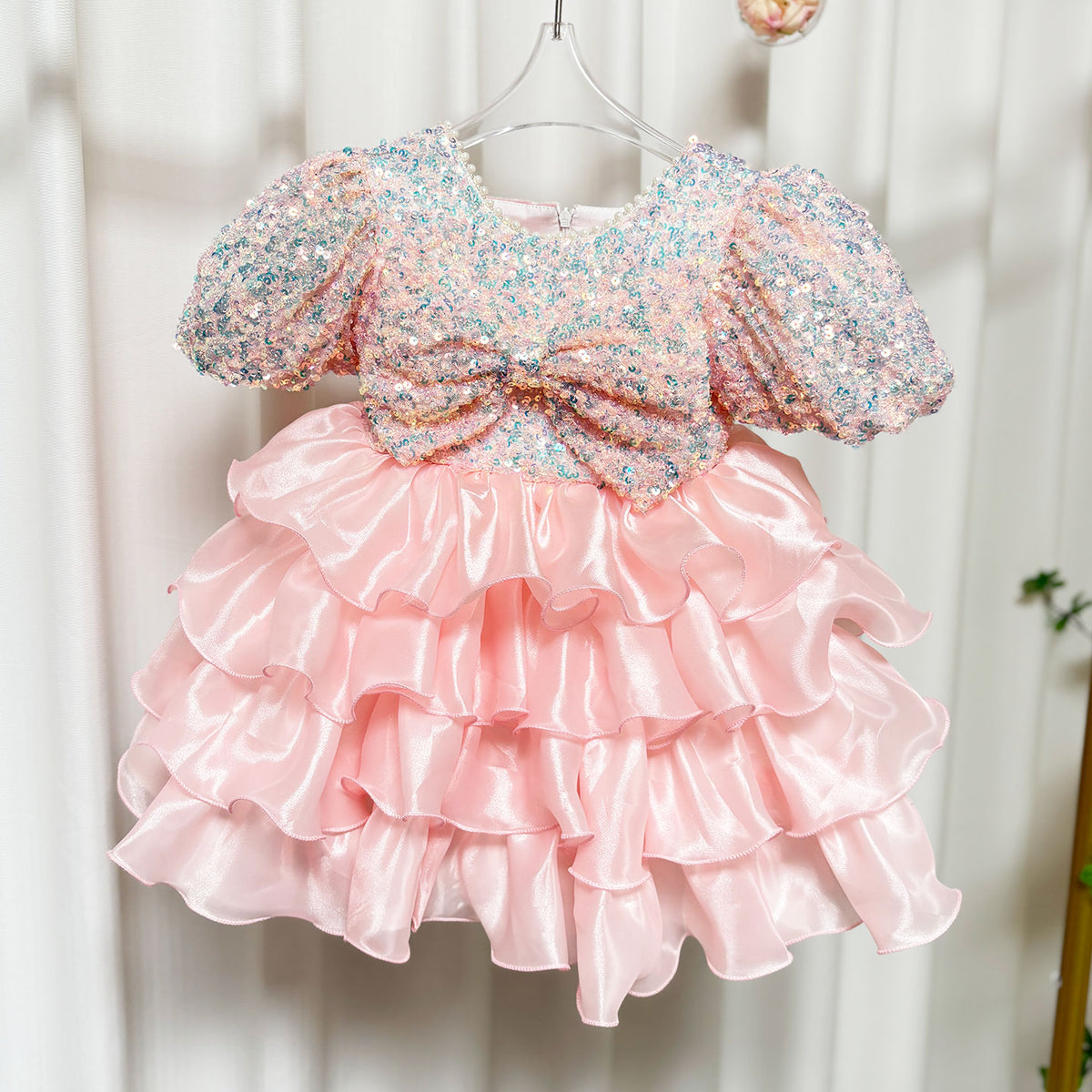 J453 sequin ruffle flower girl dress