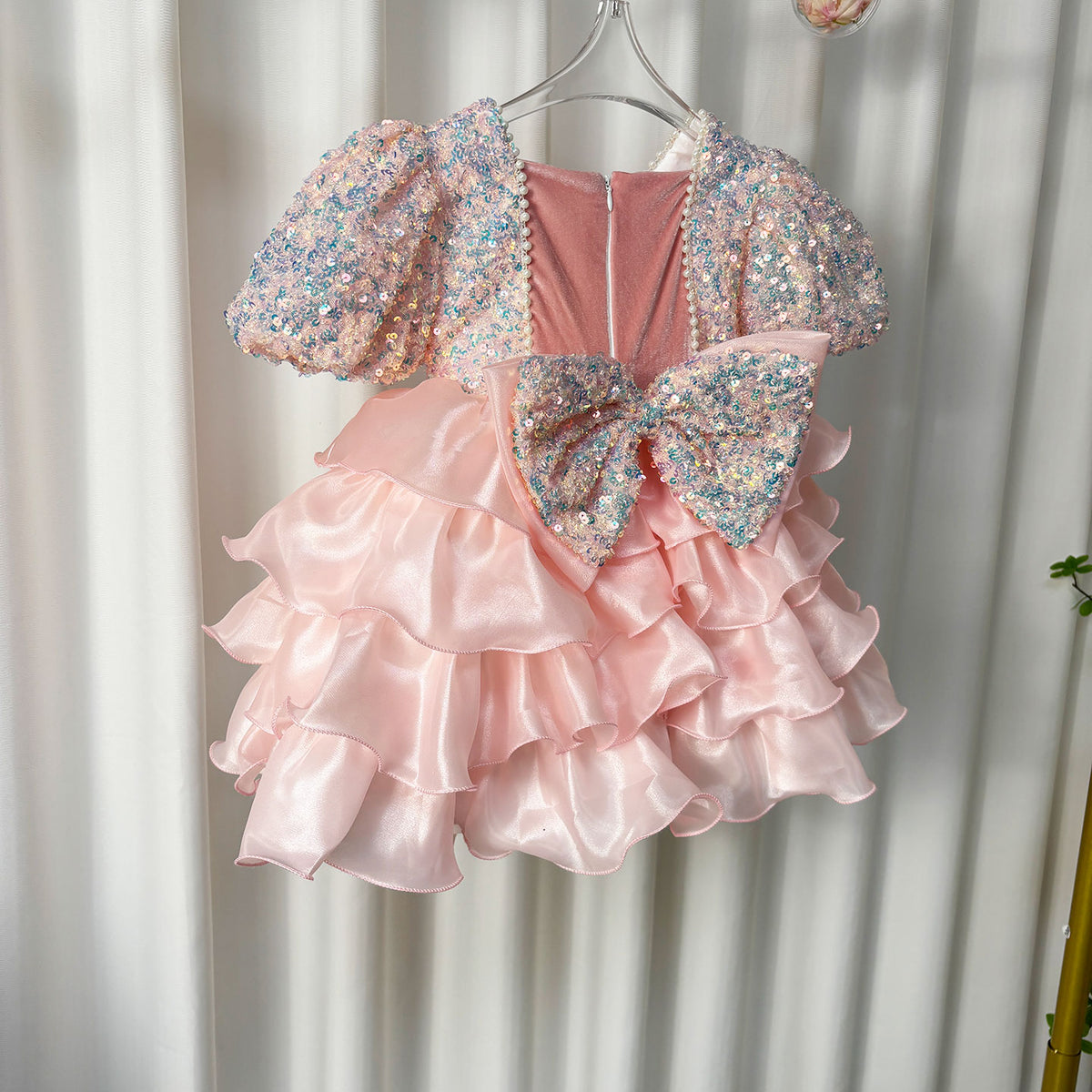 J453 sequin ruffle flower girl dress