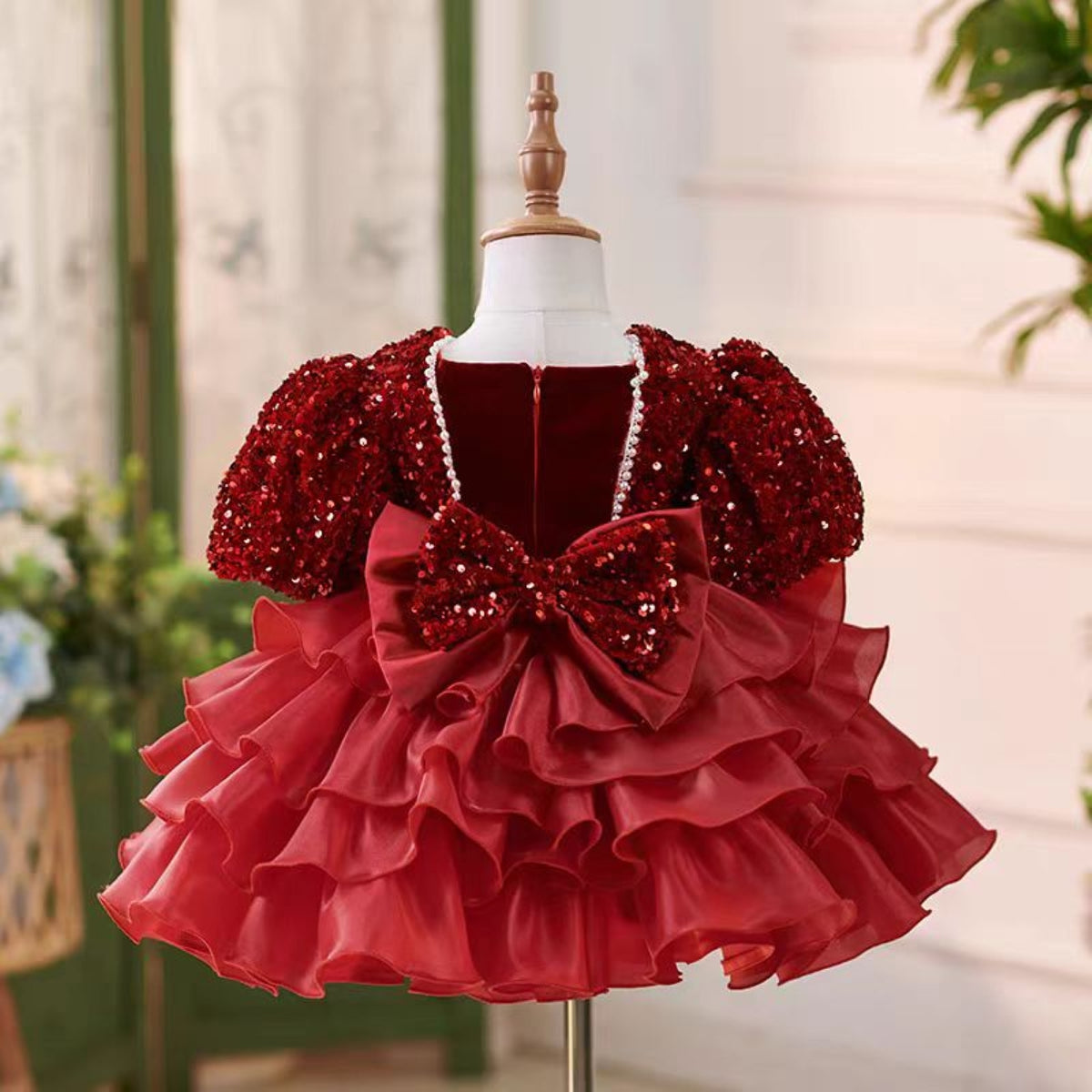 J453 sequin ruffle flower girl dress