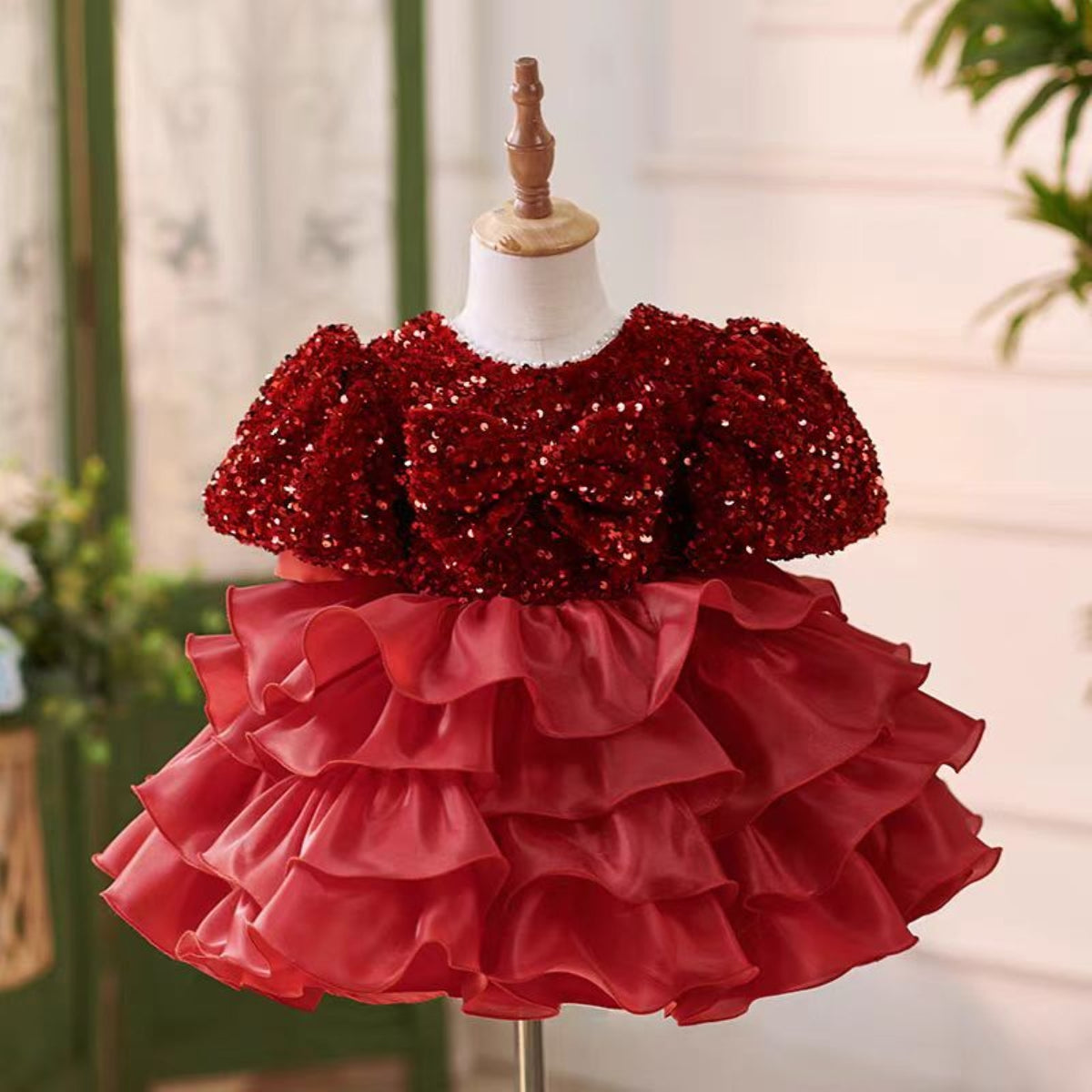 J453 sequin ruffle flower girl dress
