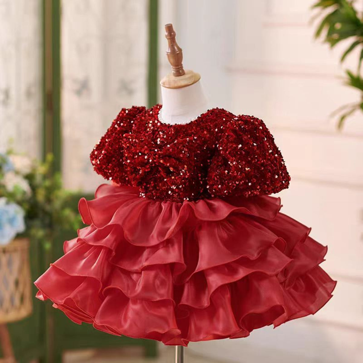 J453 sequin ruffle flower girl dress