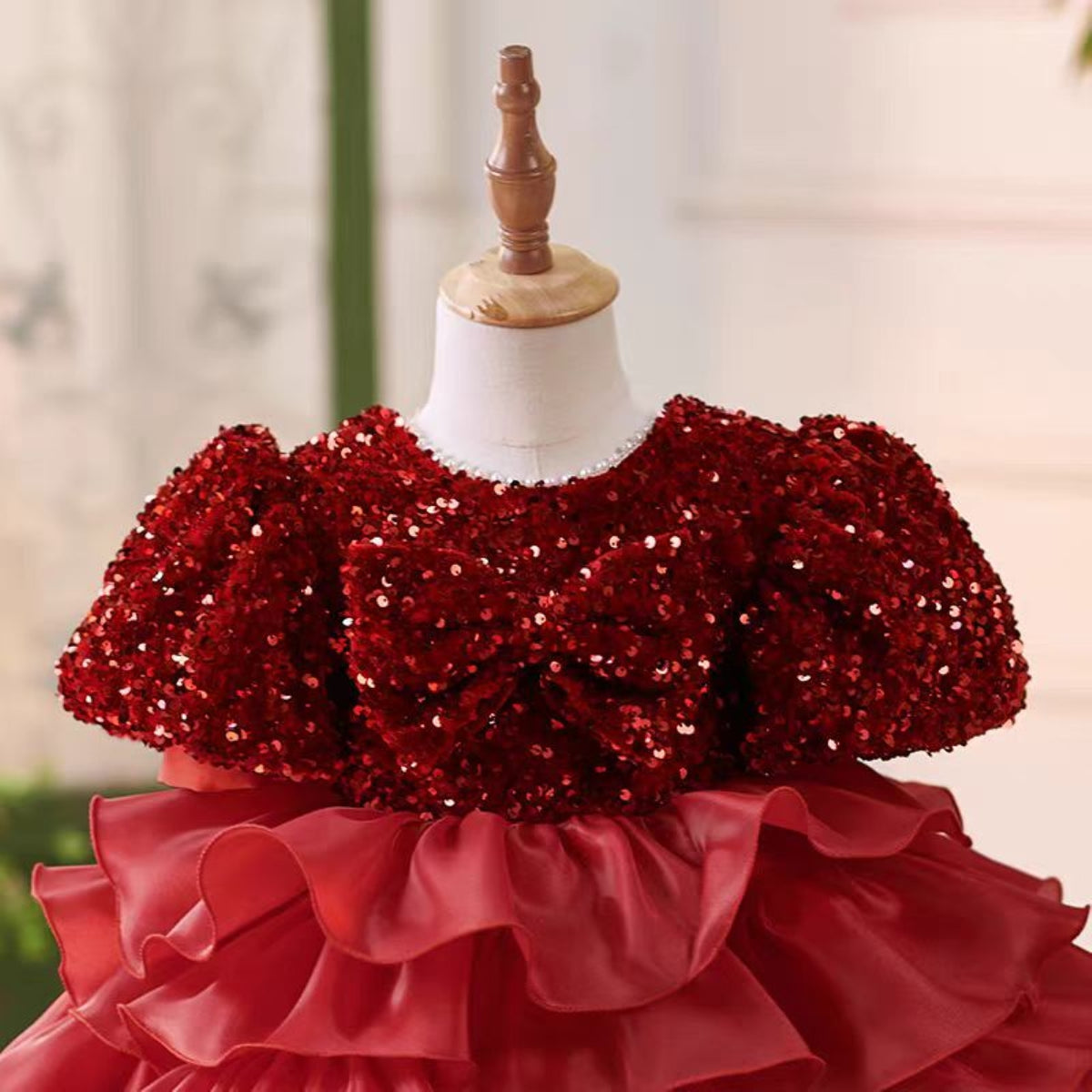 J453 sequin ruffle flower girl dress