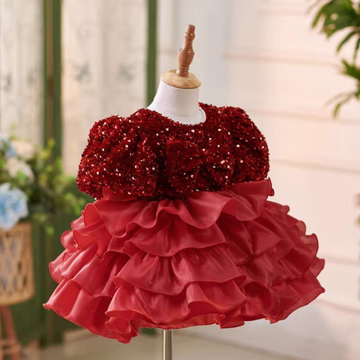 J453 sequin ruffle flower girl dress