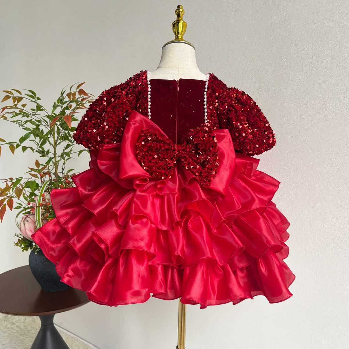 J453 sequin ruffle flower girl dress