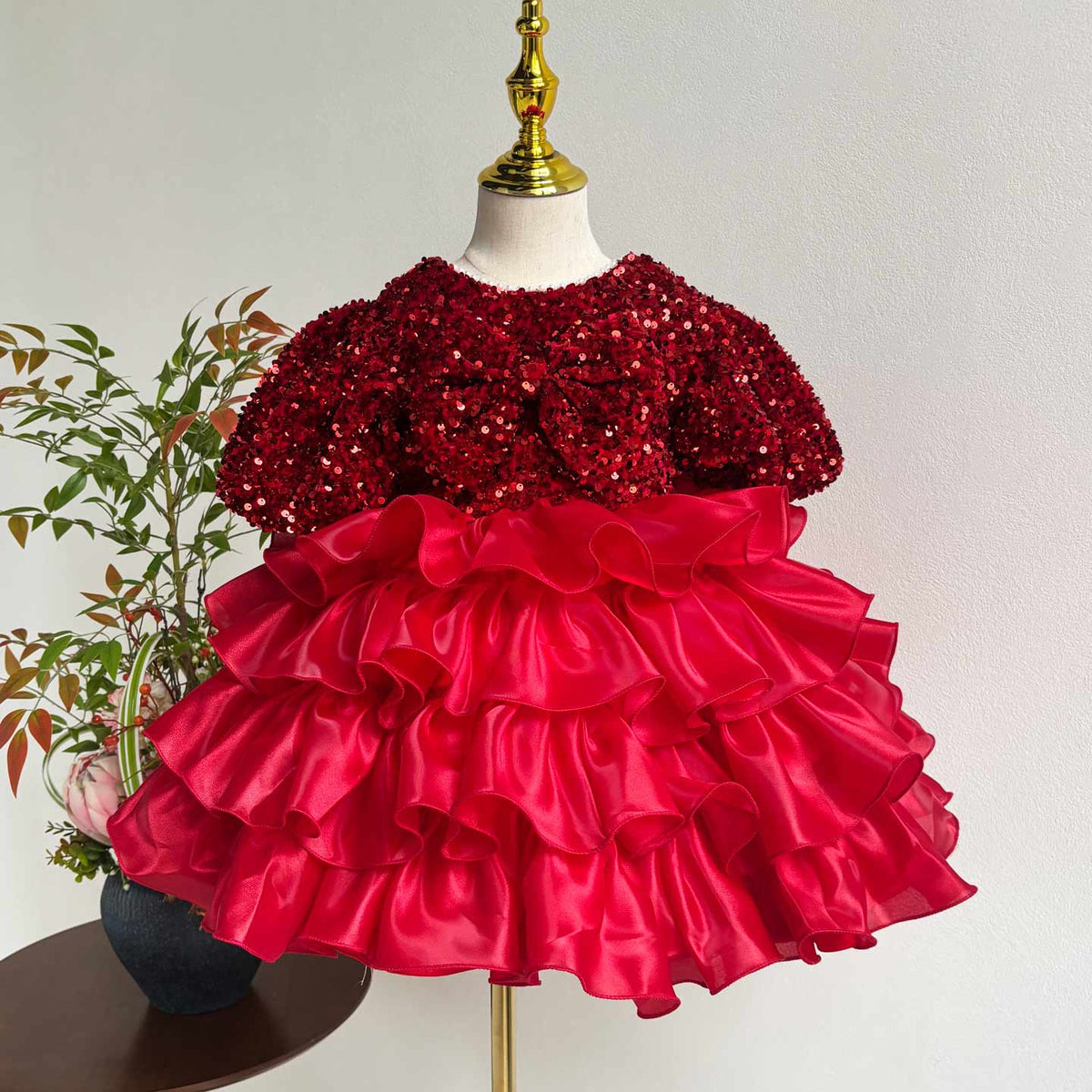 J453 sequin ruffle flower girl dress
