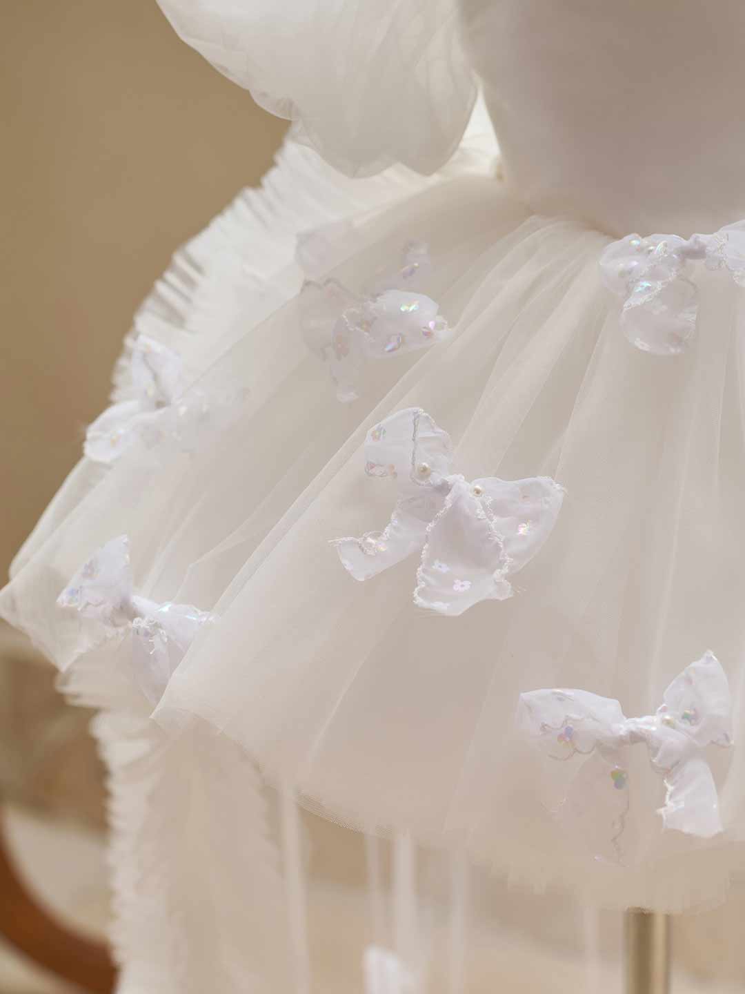 White puff sleeve bow tulle girl dress J508 26