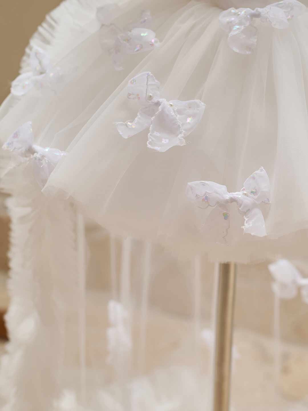 White puff sleeve bow tulle girl dress J508 28