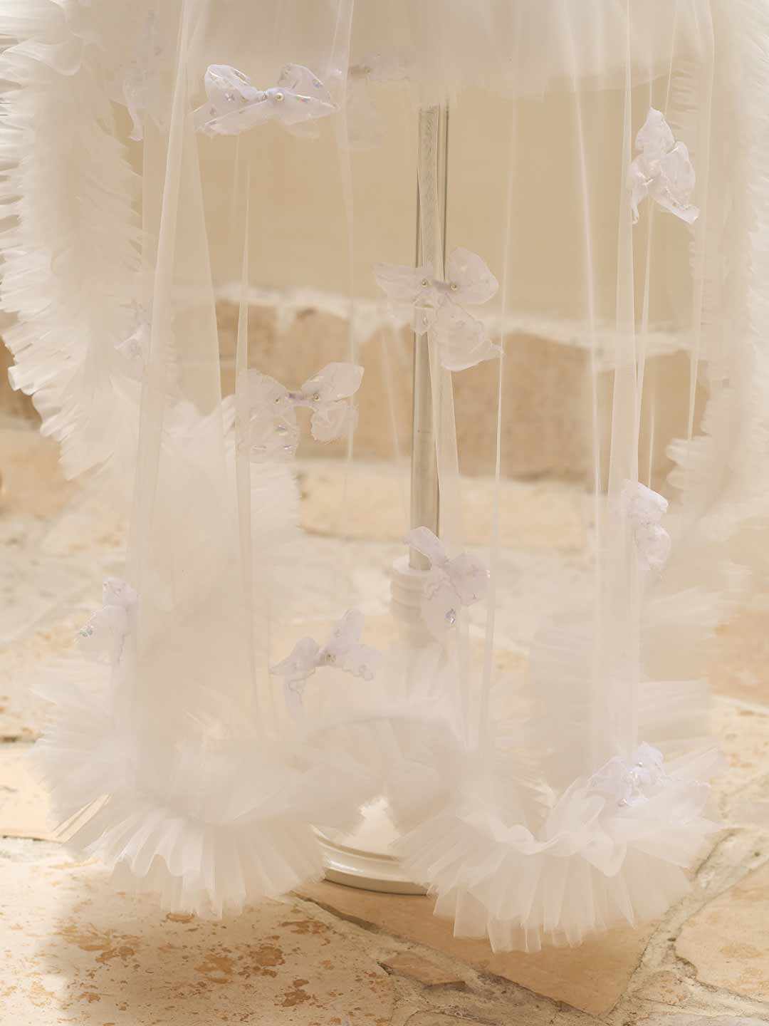 White puff sleeve bow tulle girl dress J508 32
