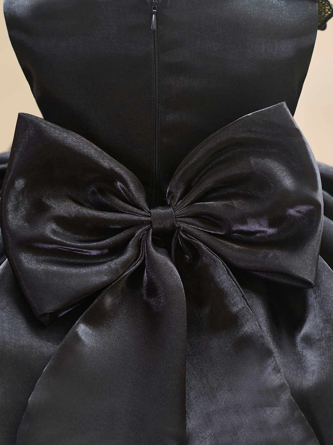 Black sequin floral satin tulle flower girl dress J509 9