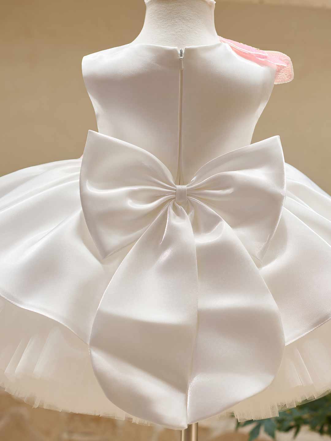 White sequin floral satin tulle flower girl dress J509 14