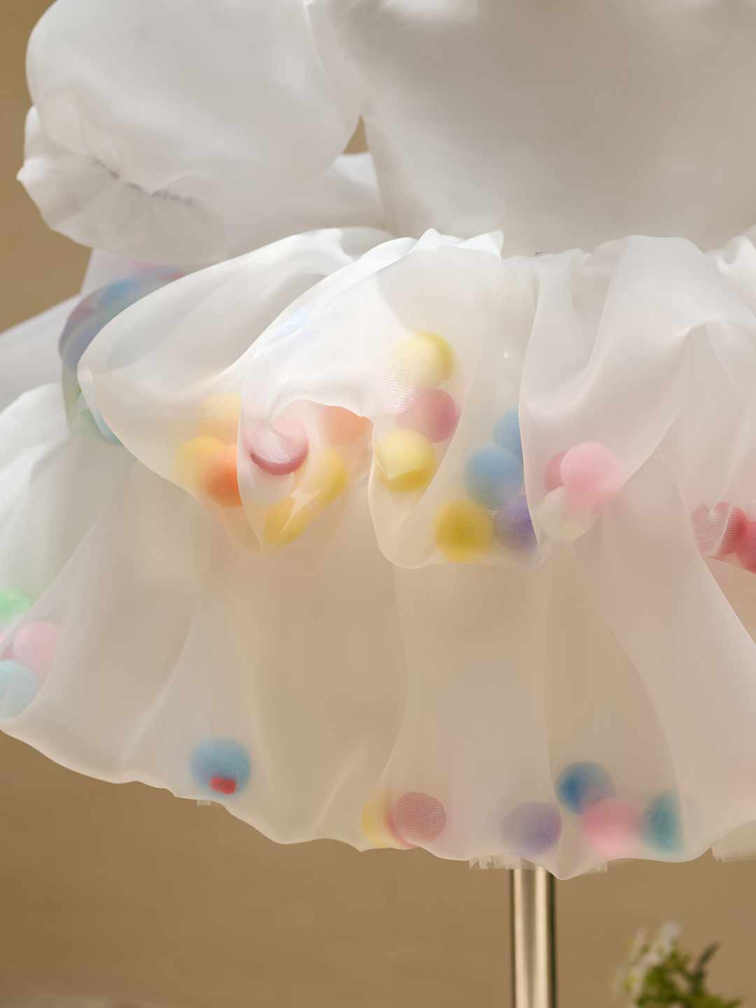 White puff sleeve bow tulle girl dress J510 5