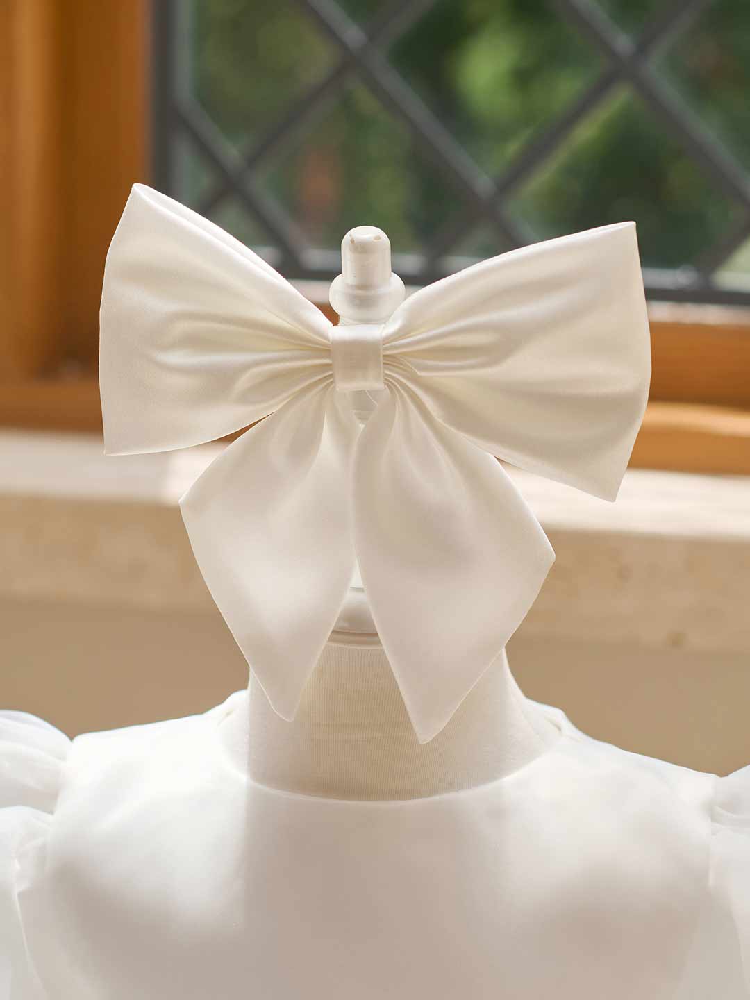 White puff sleeve bow tulle girl dress J510 6