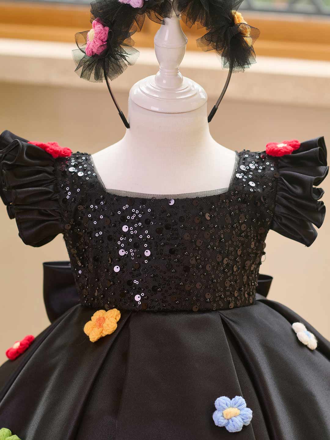 J519 Black sequin flower girl dress