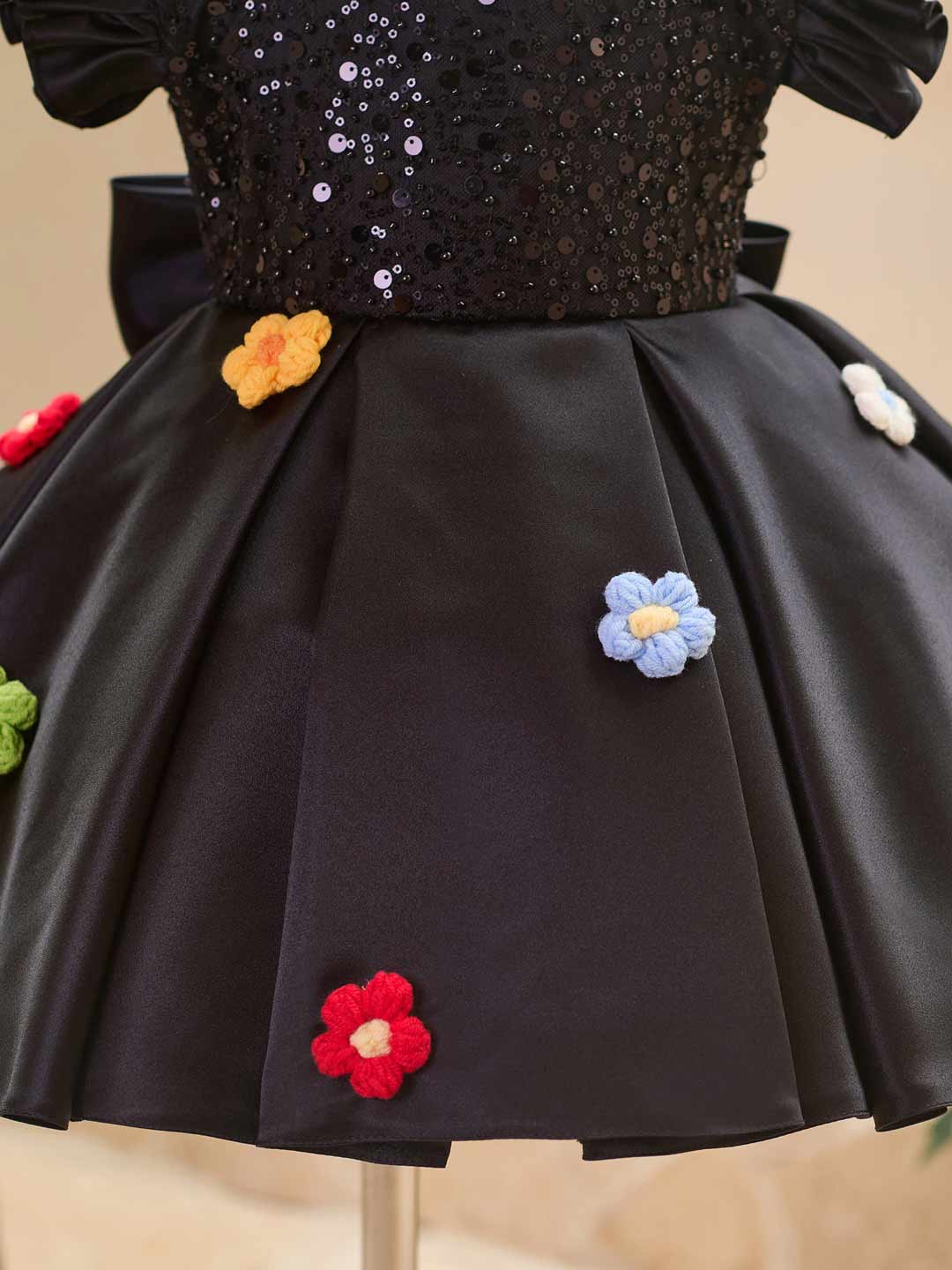 J519 Black sequin flower girl dress