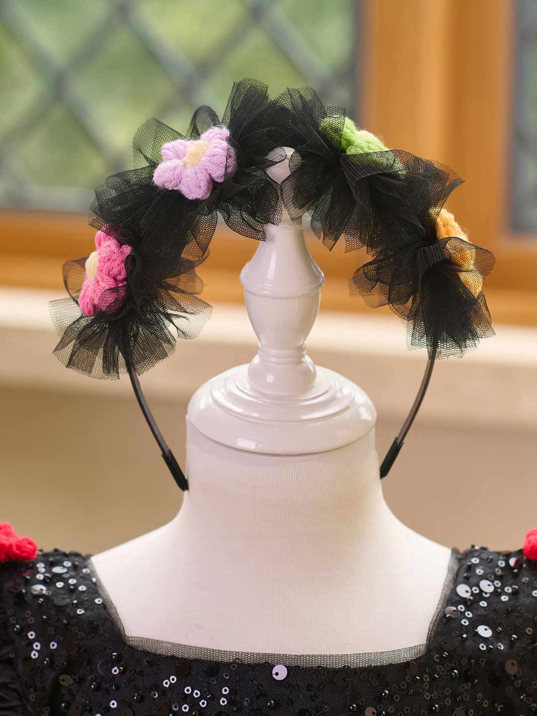 J519 Black sequin flower girl dress