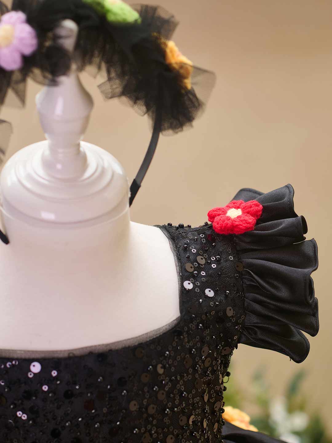 J519 Black sequin flower girl dress