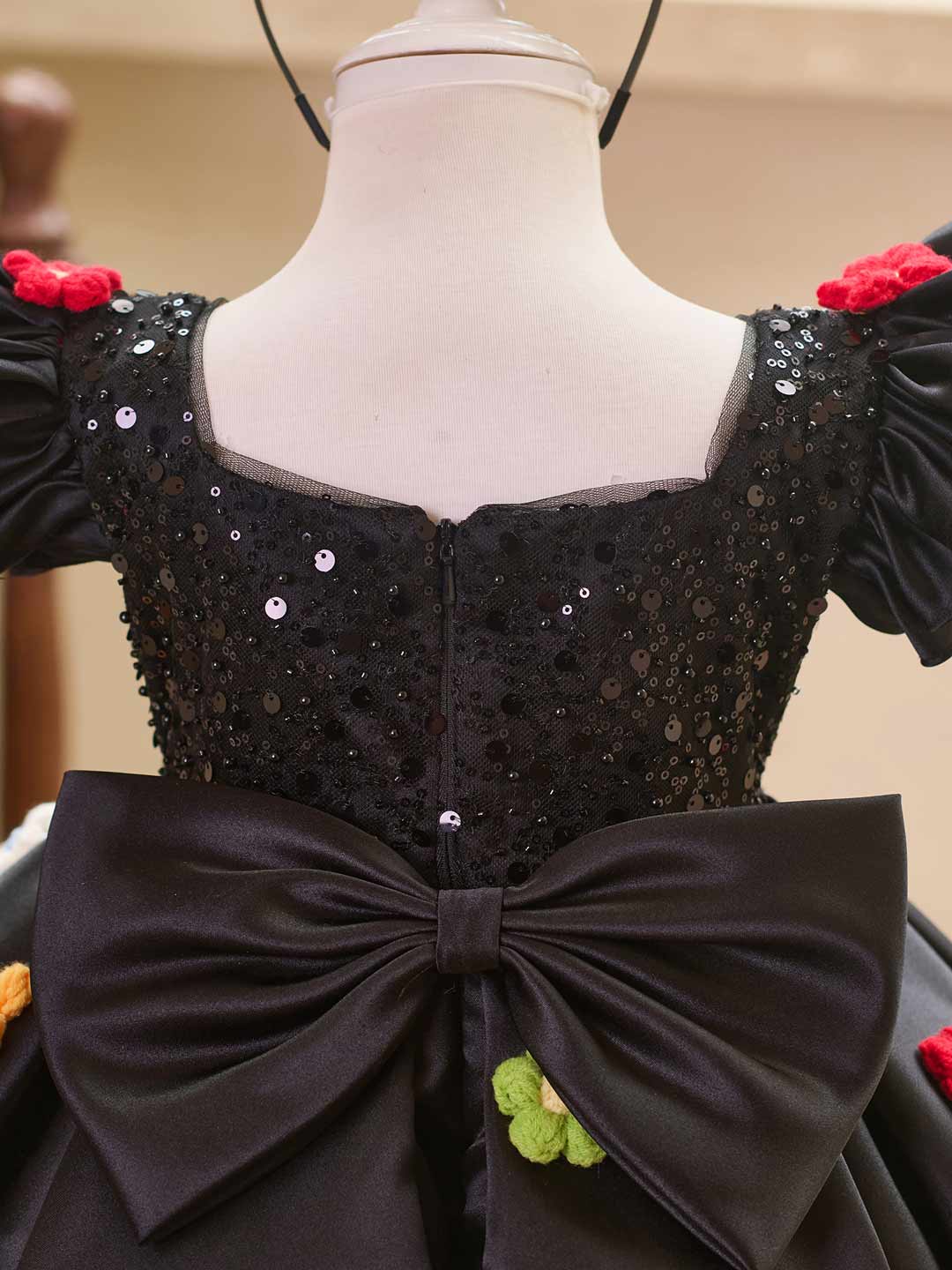 J519 Black sequin flower girl dress