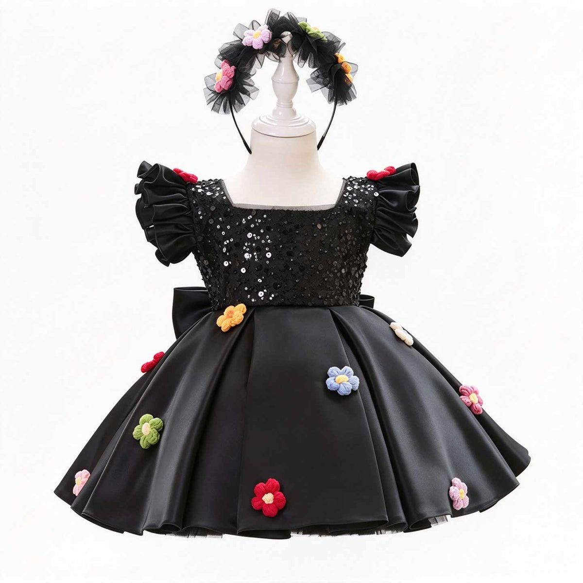 J519 Black sequin flower girl dress