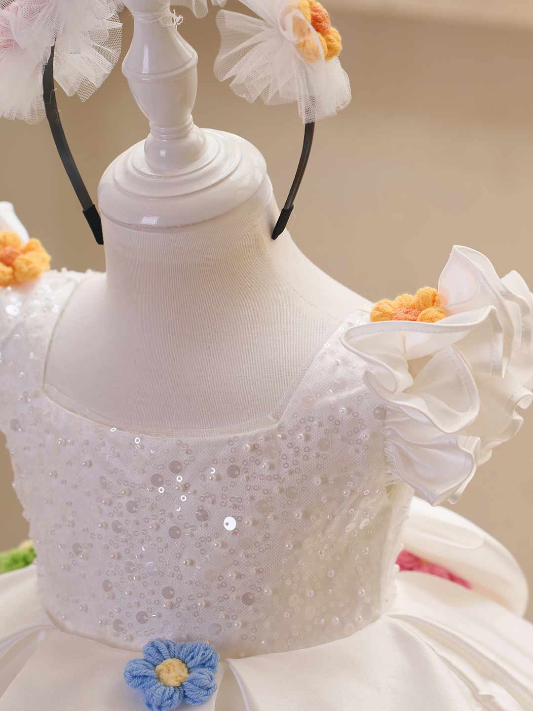 J519 White sequin flower girl dress