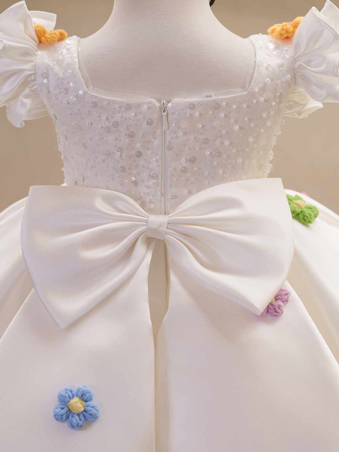 J519 White sequin flower girl dress
