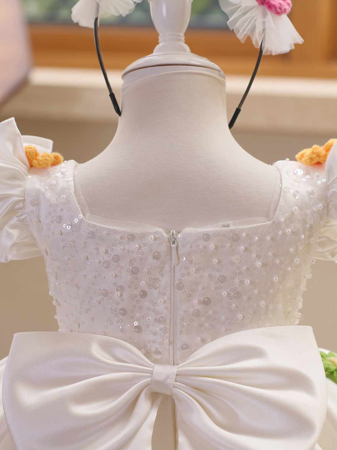 J519 White sequin flower girl dress