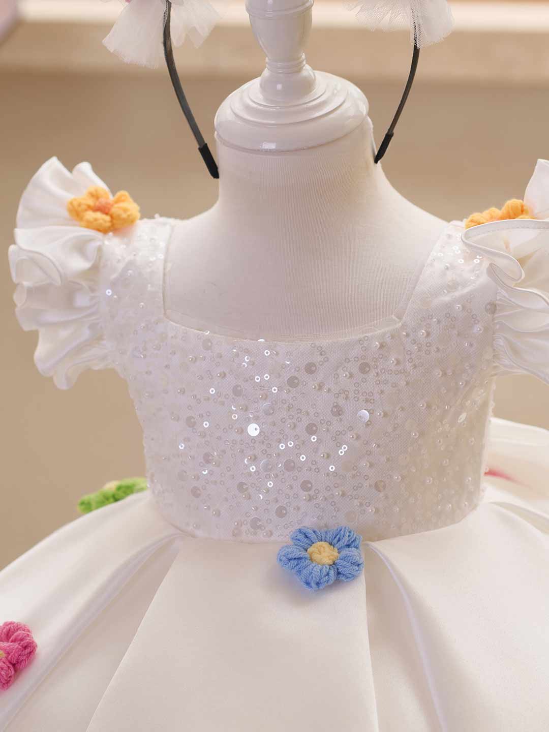 J519 White sequin flower girl dress