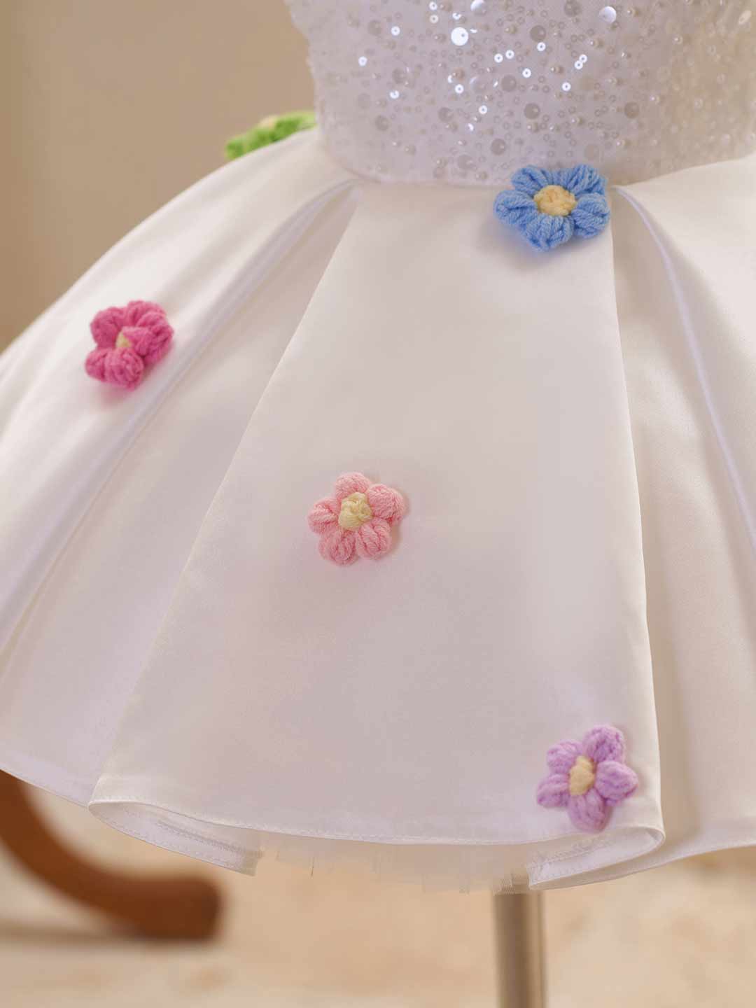 J519 White sequin flower girl dress