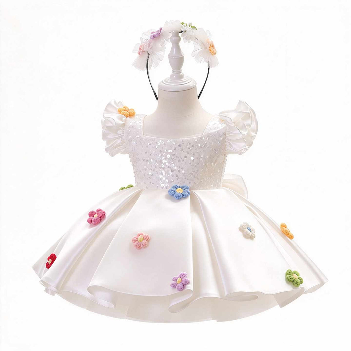 J519 White sequin flower girl dress