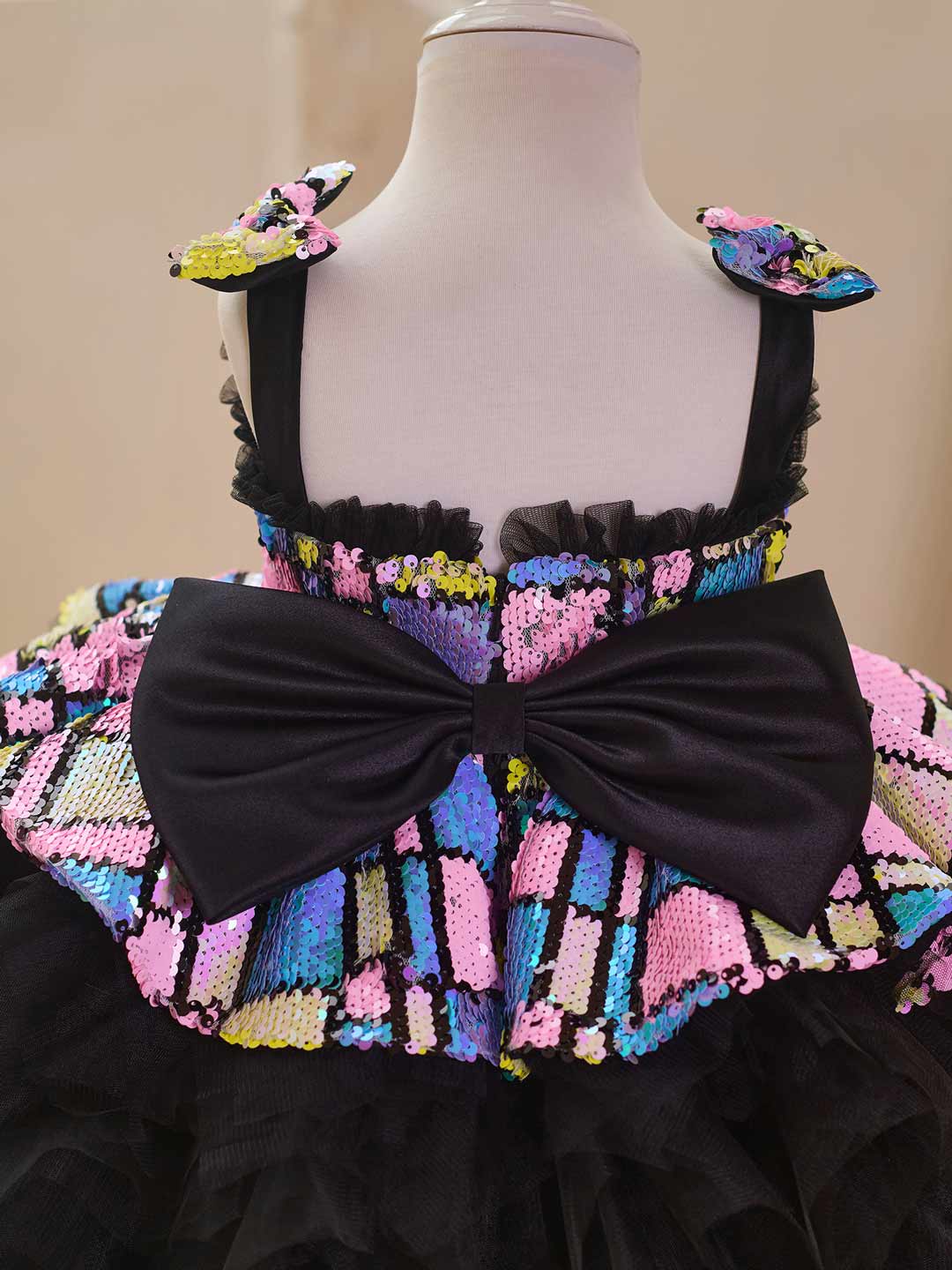 J520 Blue-Black sequin tulle flower girl dress