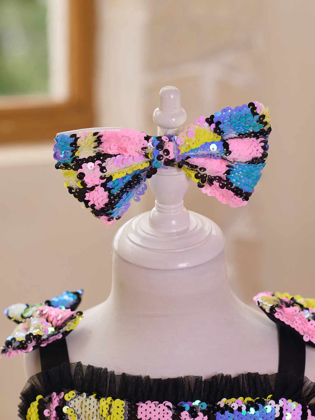 J520 Blue-Black sequin tulle flower girl dress