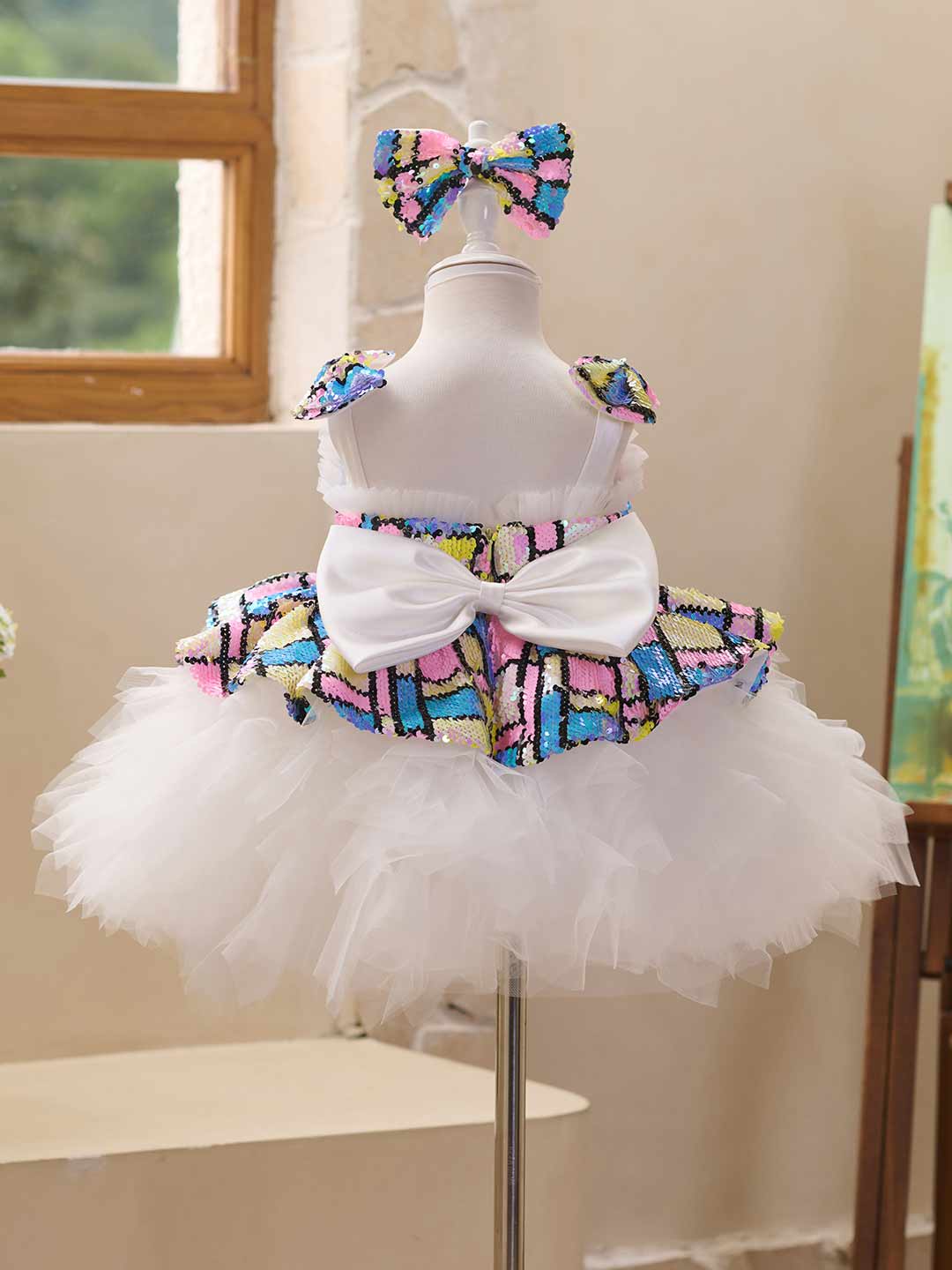 J522 sequin white tulle flower girl dress
