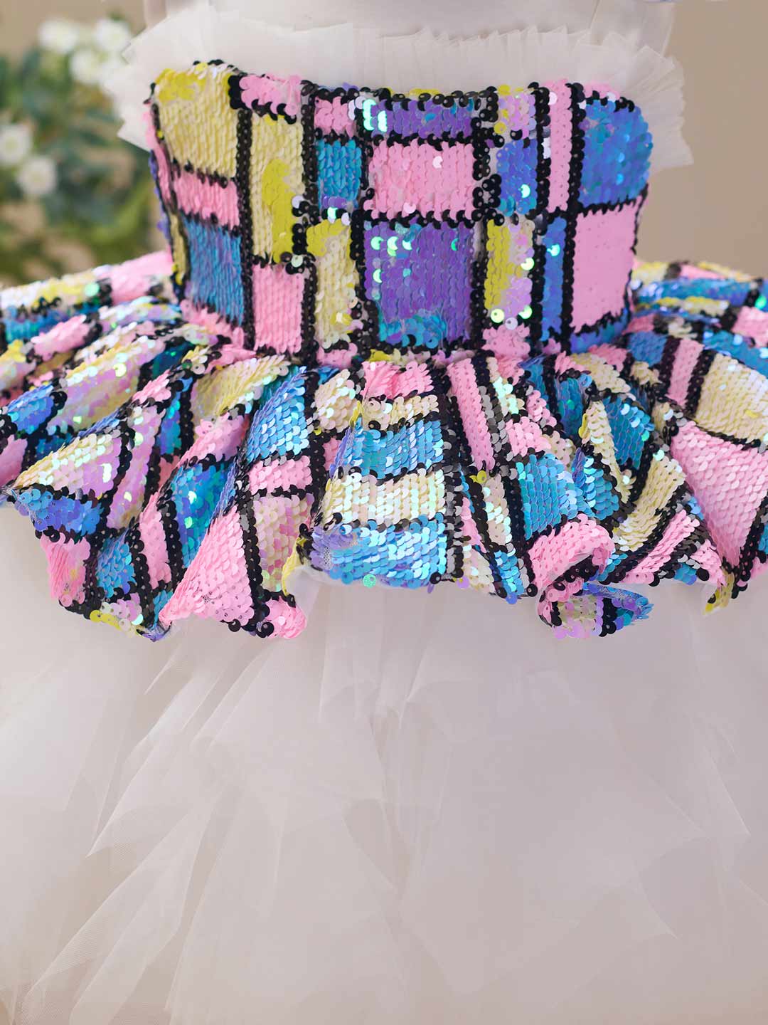 J522 sequin white tulle flower girl dress