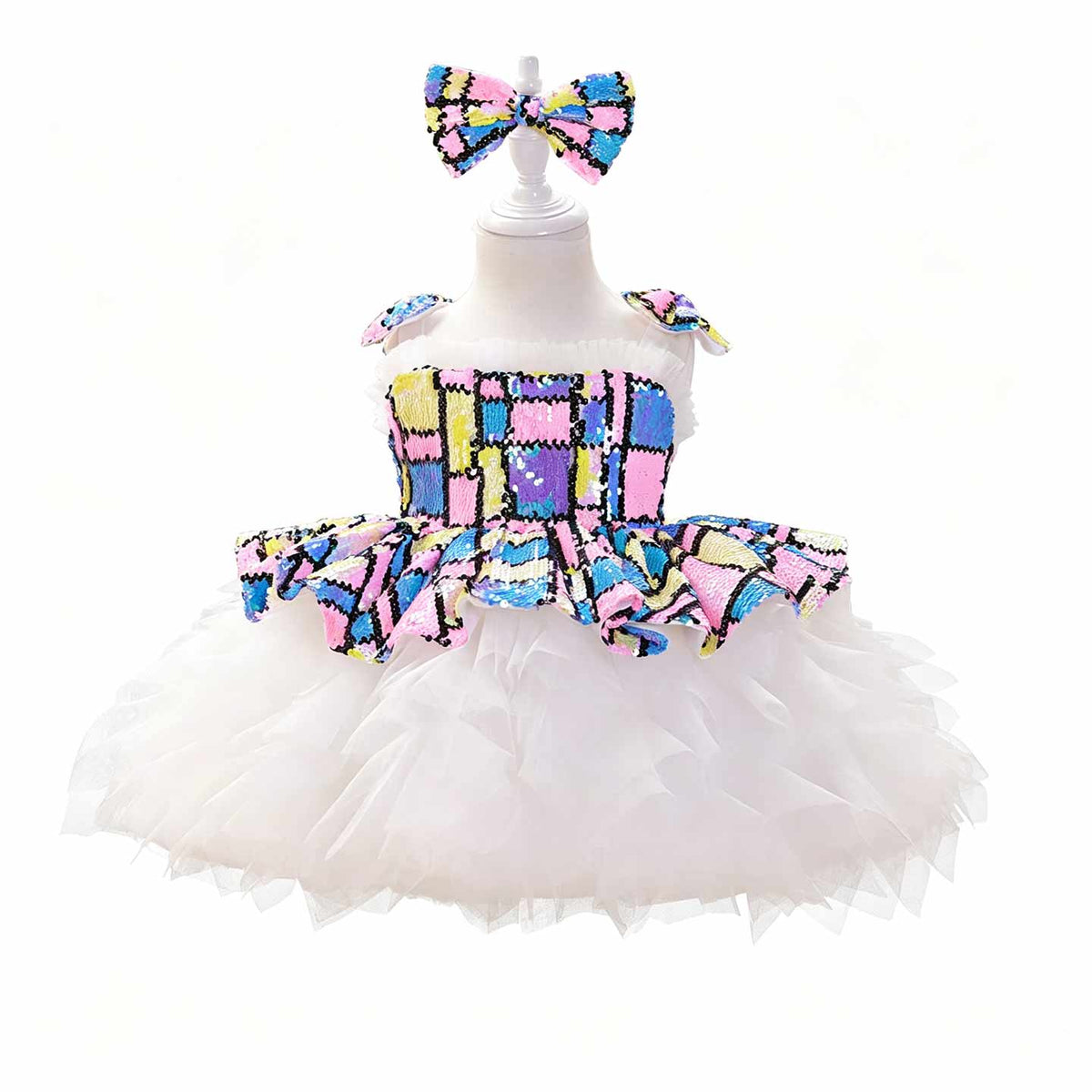 J522 sequin white tulle flower girl dress