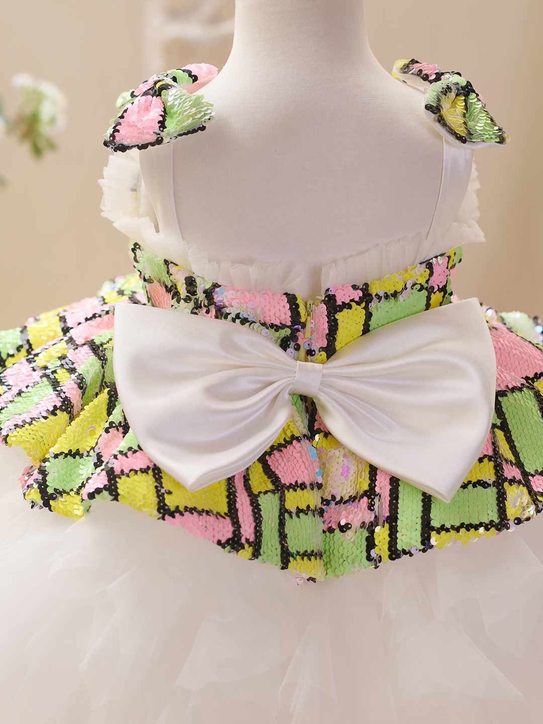 J522 sequin white tulle flower girl dress