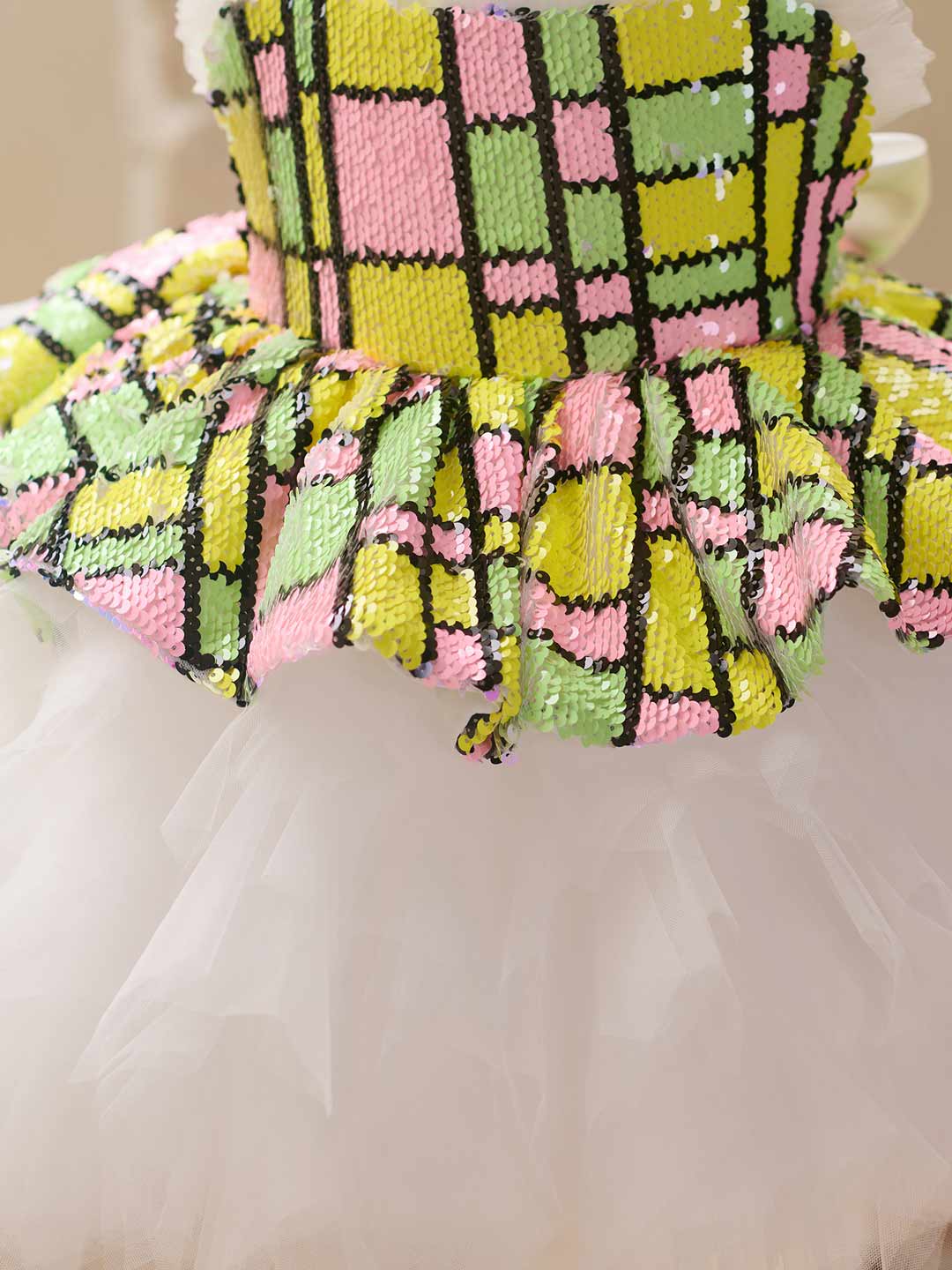 J522 sequin white tulle flower girl dress