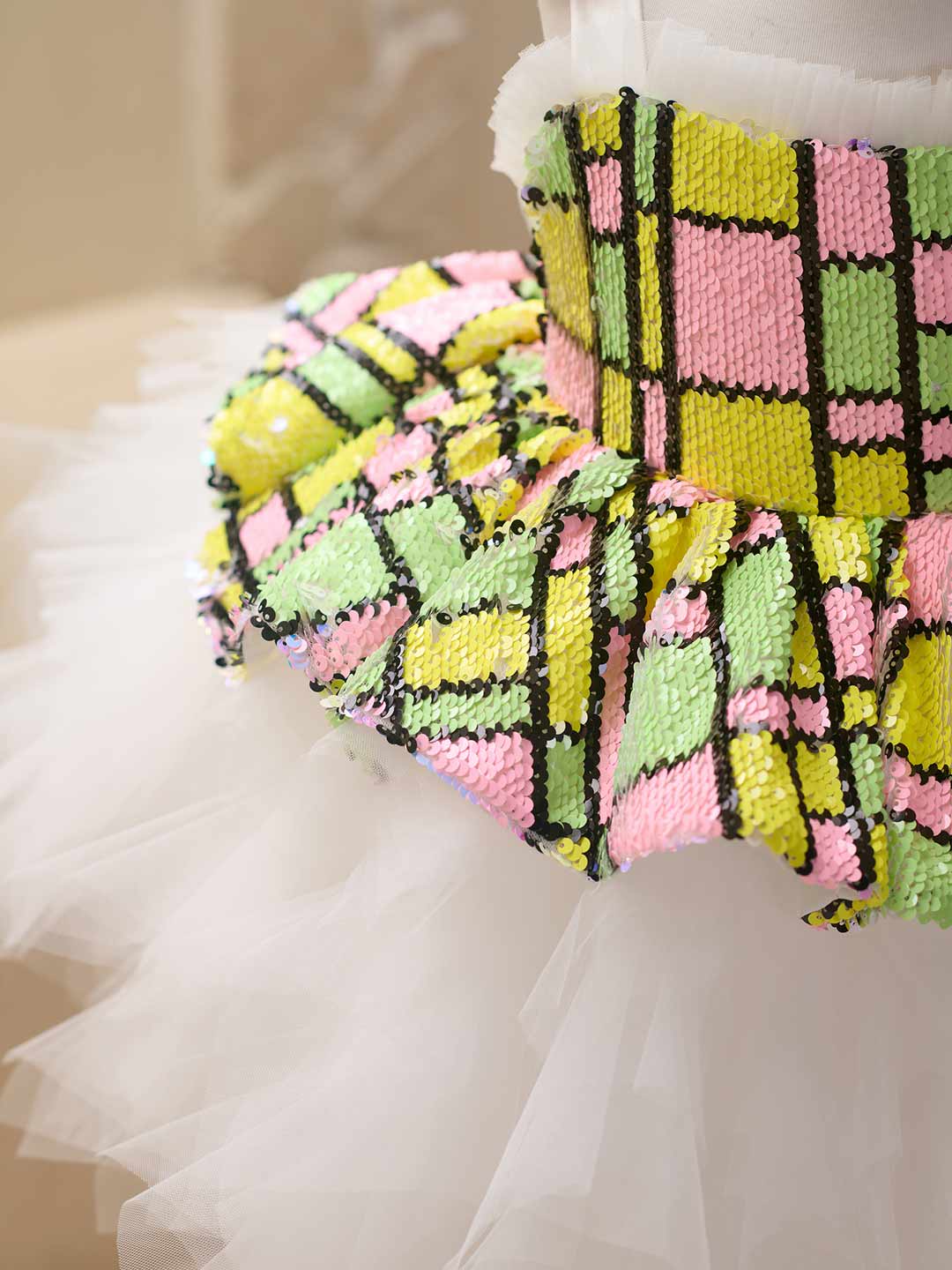 J522 sequin white tulle flower girl dress