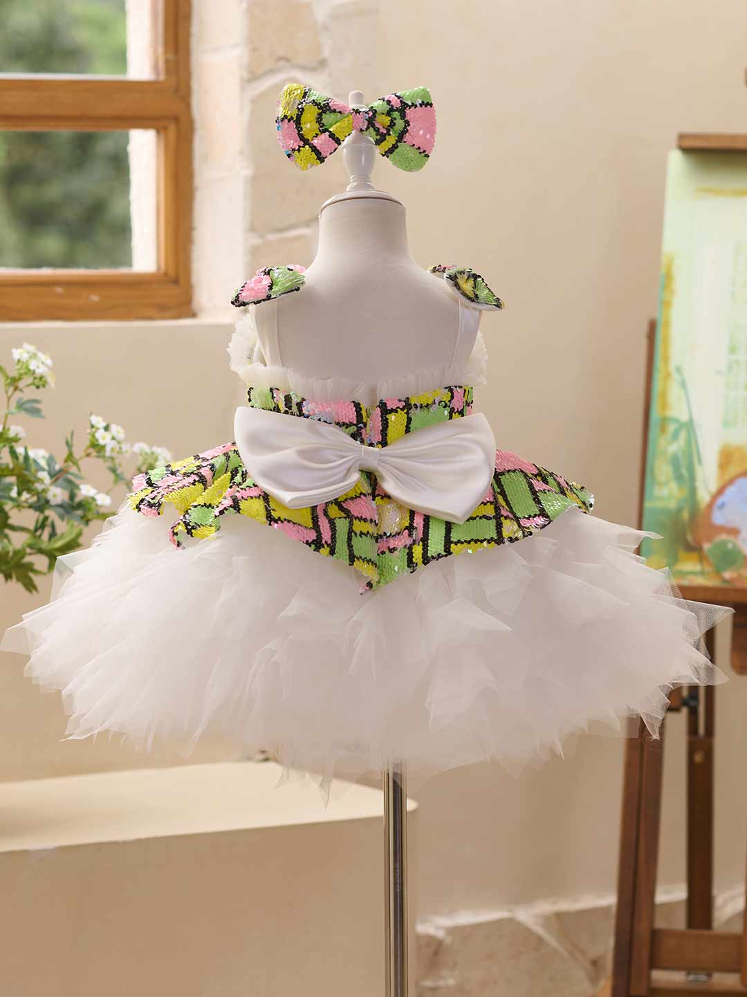 J522 sequin white tulle flower girl dress