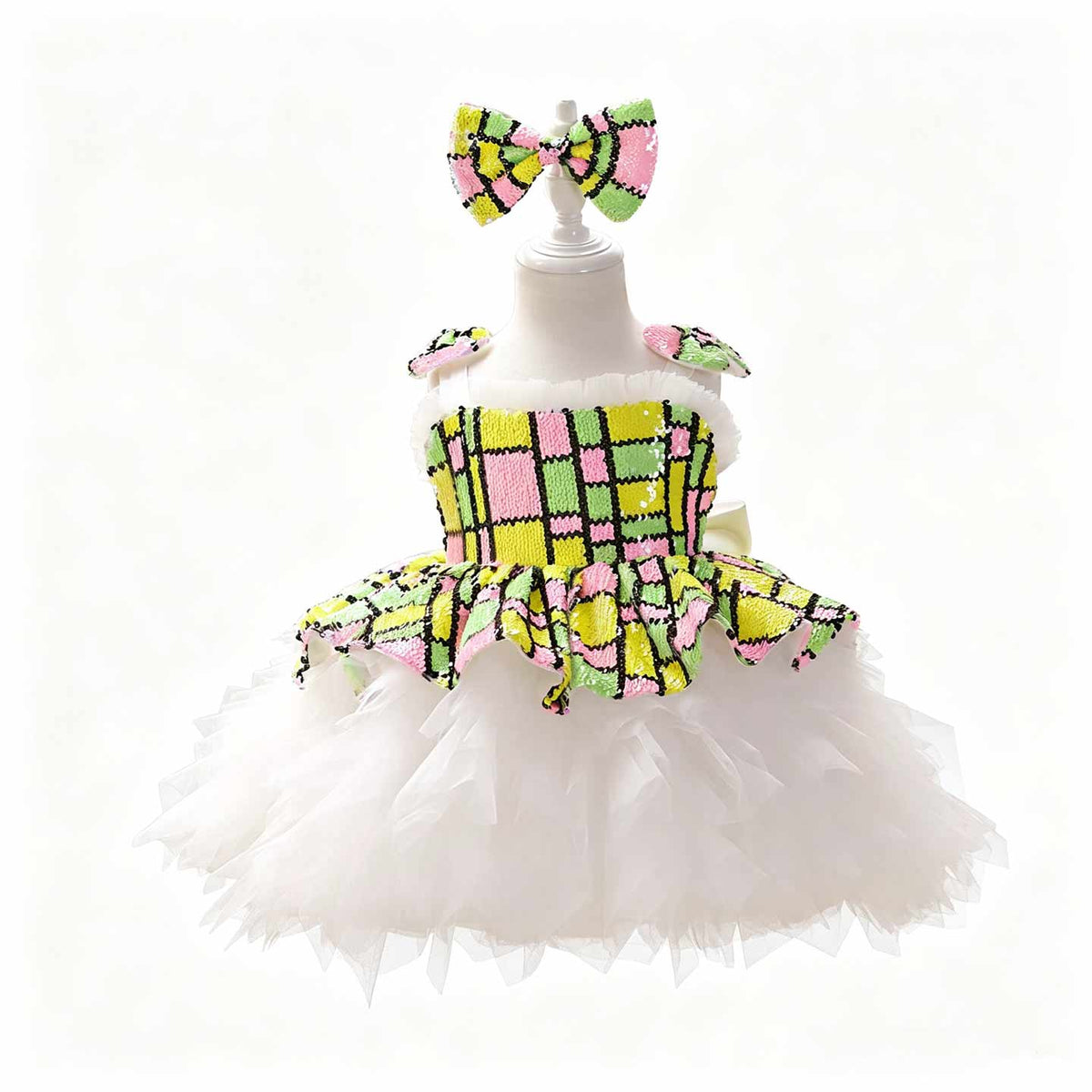 J522 sequin white tulle flower girl dress