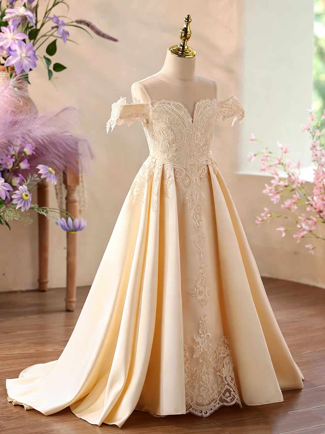 Champagne lace flower girl ball gown J623 2
