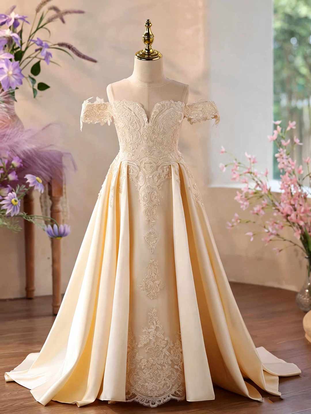 Champagne lace flower girl ball gown J623 4