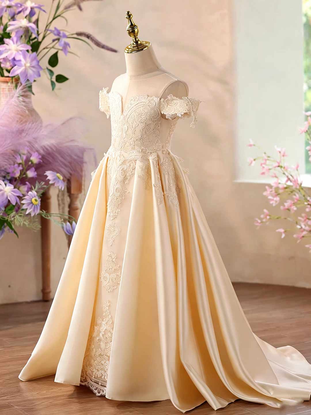 Champagne lace flower girl ball gown J623 5
