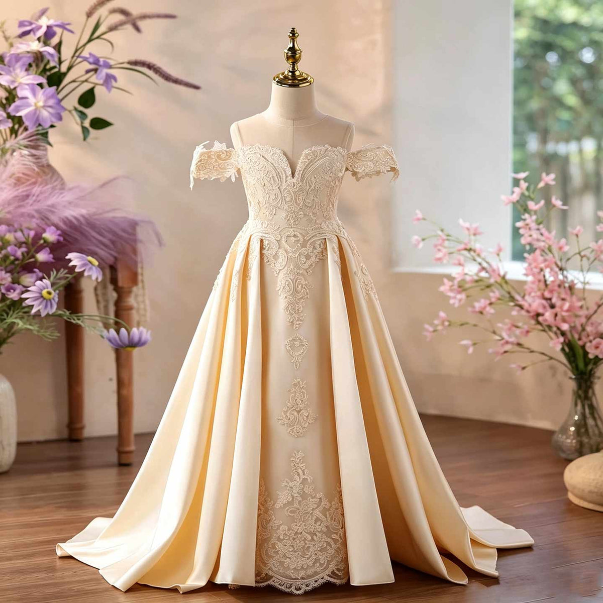 Champagne lace flower girl ball gown J623 1