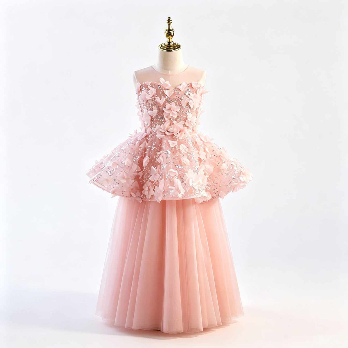 Pink 3D floral tulle flower girl dress J625 7