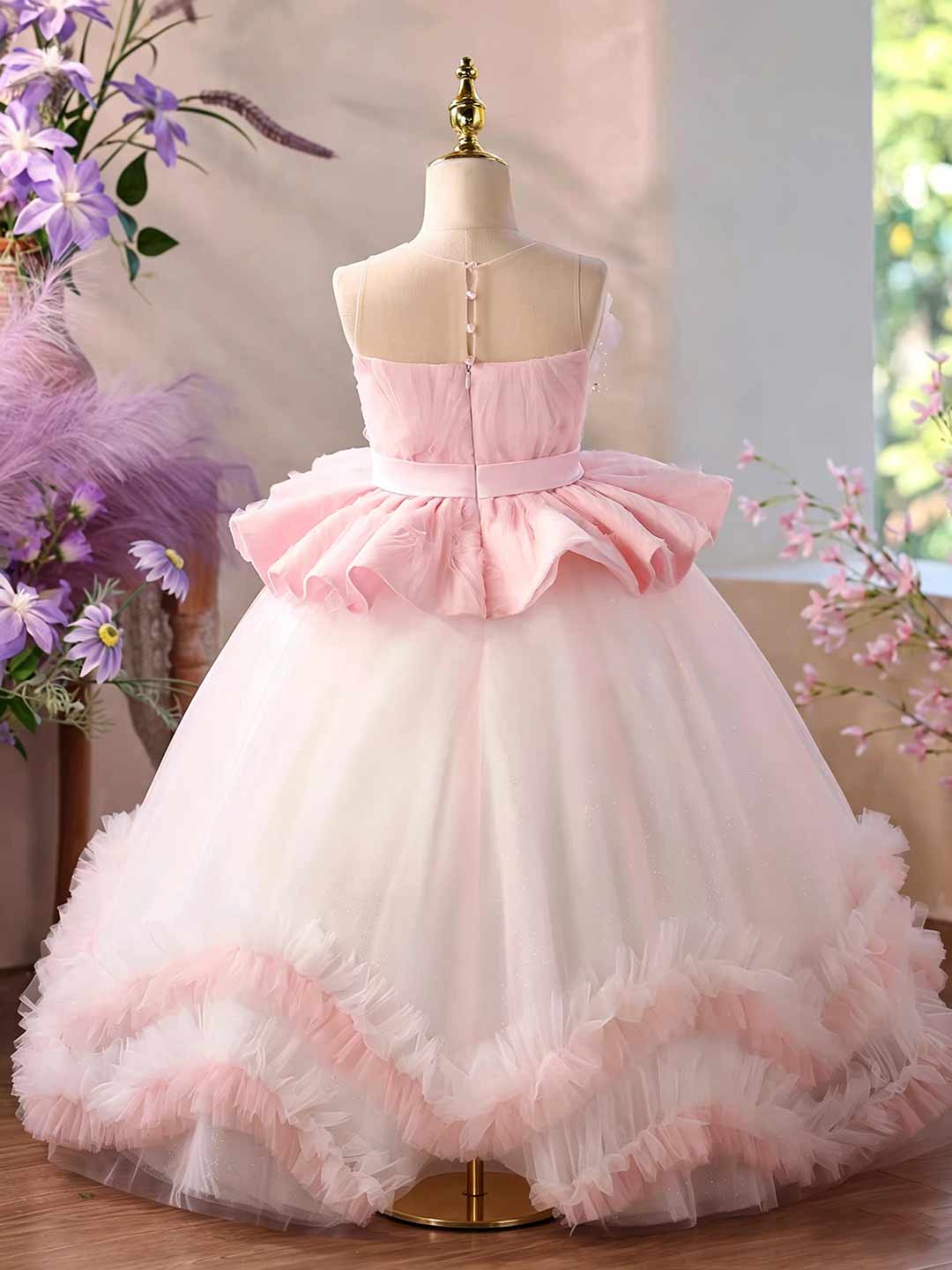 Pink floral tulle flower girl dress J626 3