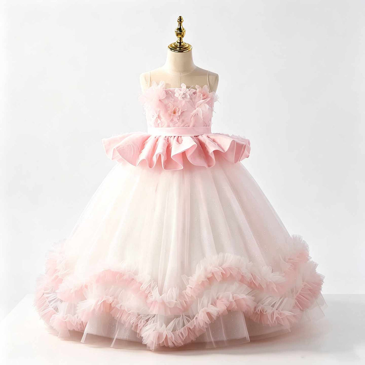 Pink floral tulle flower girl dress J626 7