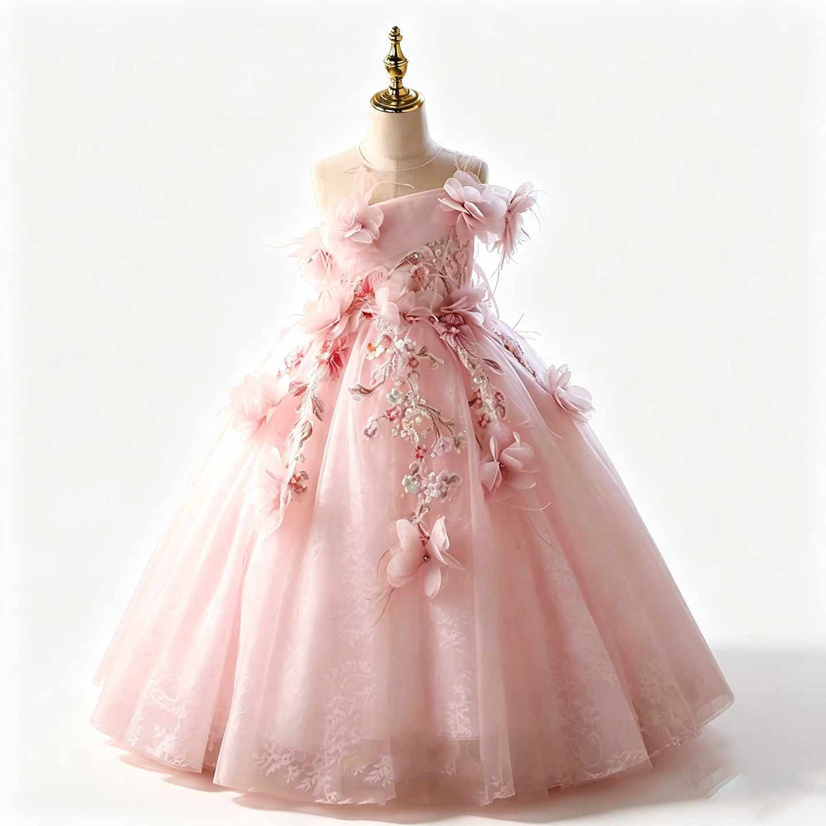 Pink floral embroidered tulle flower girl dress J627 6