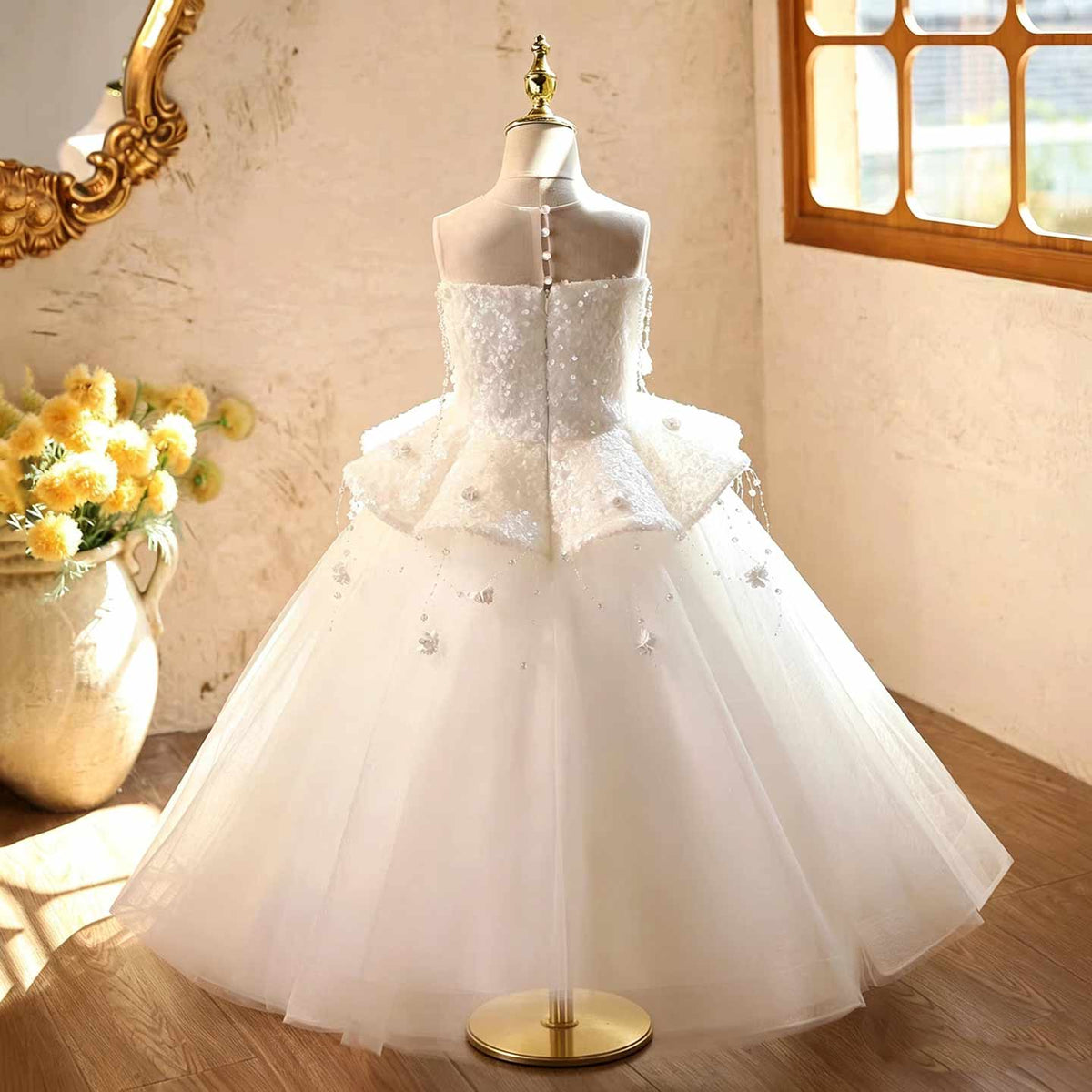White beaded tulle flower girl dress J628 2