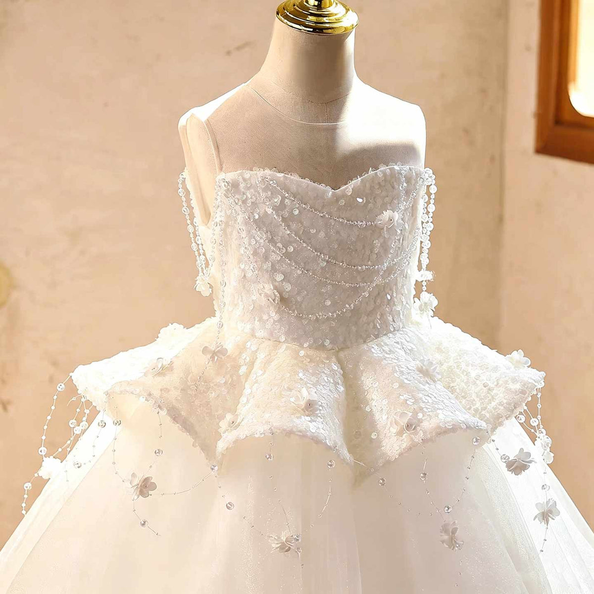 White beaded tulle flower girl dress J628 4